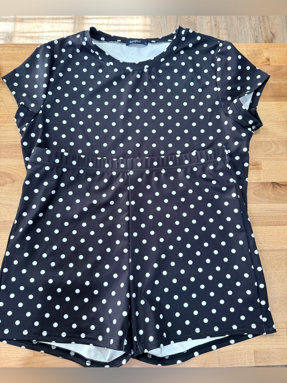 Polka dot black and white athletic short set